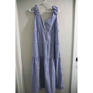 Old Navy Gingham Tiered Maxi Dress Ruffle Strap V Neck Blue White Size L
